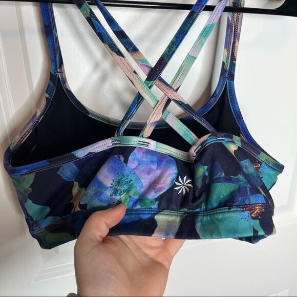 Athleta Blue Watercolor Strappy Sports Bra Size Medium - Picture 3 of 7